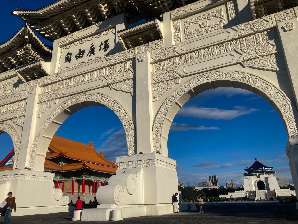 The Chiang Kai-shek Memorial Hall, center, was completed in 1980, and the National Concert Hall, left, was completed in 1987.